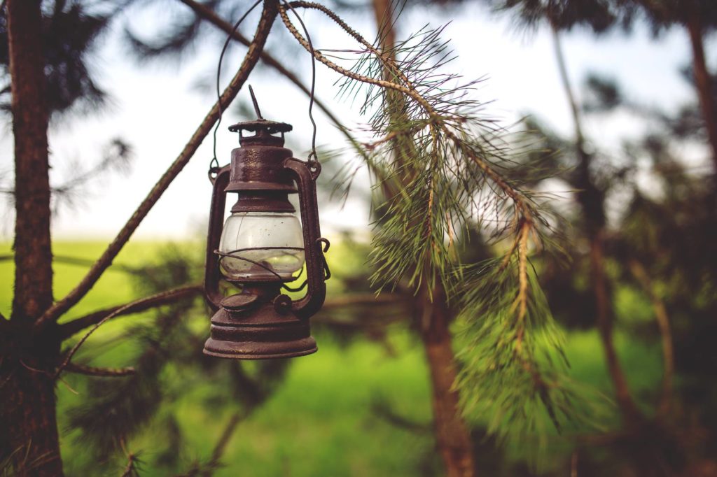 kerosene lamp in the woods